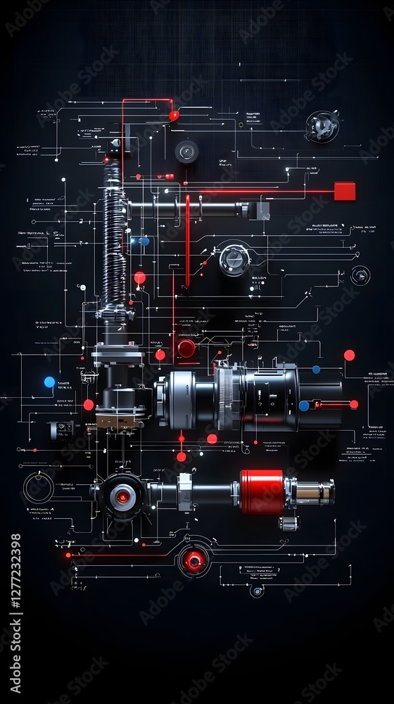 Fototapete Highly detailed and minimalist design of a cooling system diagram showcasing the intricate components and flow of an industrial or technological engineering application