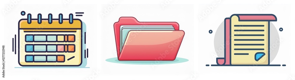 Leinwandbilder three vector icons depict a calendar with events, an open folder, and a document with a seal. repres