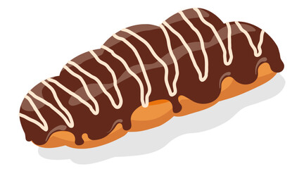 Freshly baked fluffy sweet braided bread Tsoureki with milk chocolate coating. Traditional Greek cuisine. Food vector illustration on a white background.