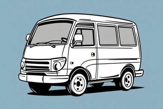 White van is parked on a blue background