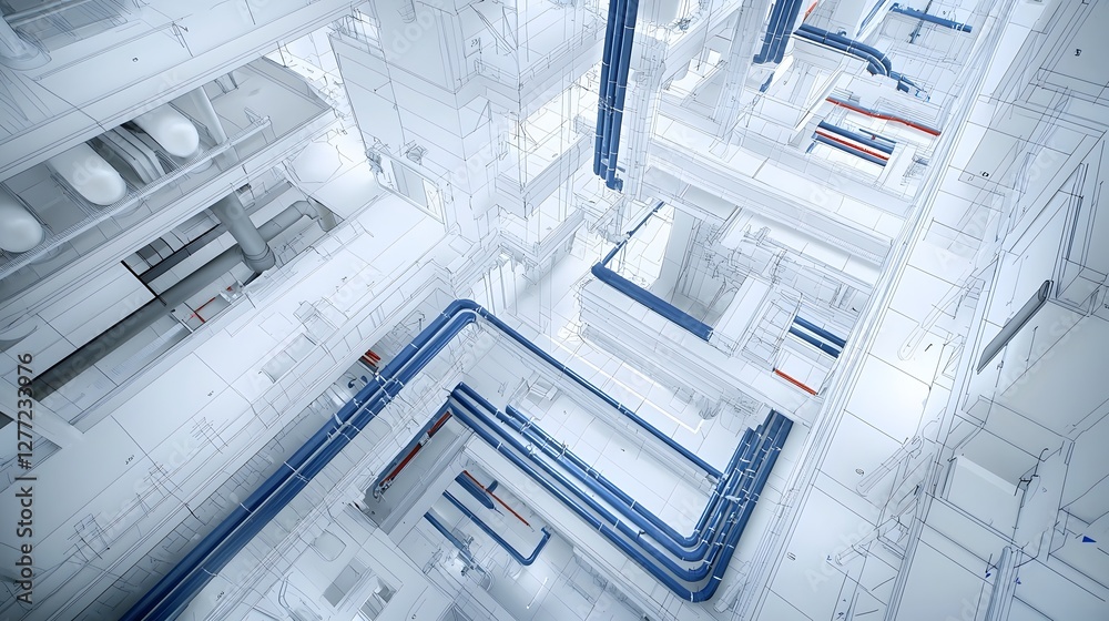 Aufkleber isometric blueprint diagram showcasing the detailed pipe layout and integrated infrastructure of a m
