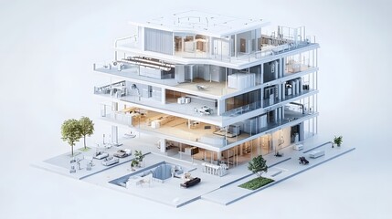 Isometric Blueprint of a Multi Floor Commercial Building s Pipe Layout   Detailed plan showcasing the intricate pipe system design for a modern urban commercial property