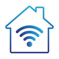 Blue outline smart home icon, simple modern digital technology, wi-fi included. Smart home line logo with wireless connection concept.Vector flat design for website, symbol, logo, sign, app,UI, EPS 10