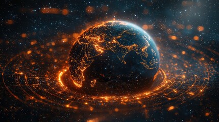 Futuristic Visualization of Earth with Data-Driven Elements and Dynamic Light Effects in a Cosmic Space Environment