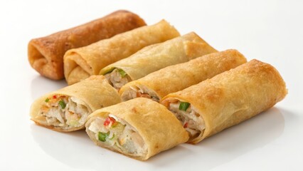 Fried Spring Rolls on White Background