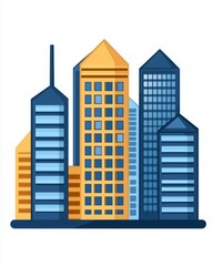 Financial return expansion growth investment. A colorful, stylized illustration of a modern city skyline featuring tall buildings with varying shapes and colors.