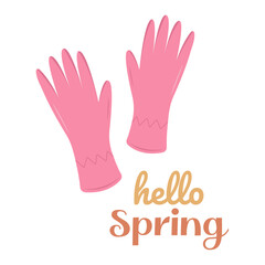 Pair of pink gloves. Doing yard work in the springtime. Hello spring. Vector illustration.
