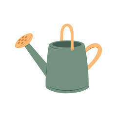Green watering can with a handle. Isolated on a white background in a vector illustration.