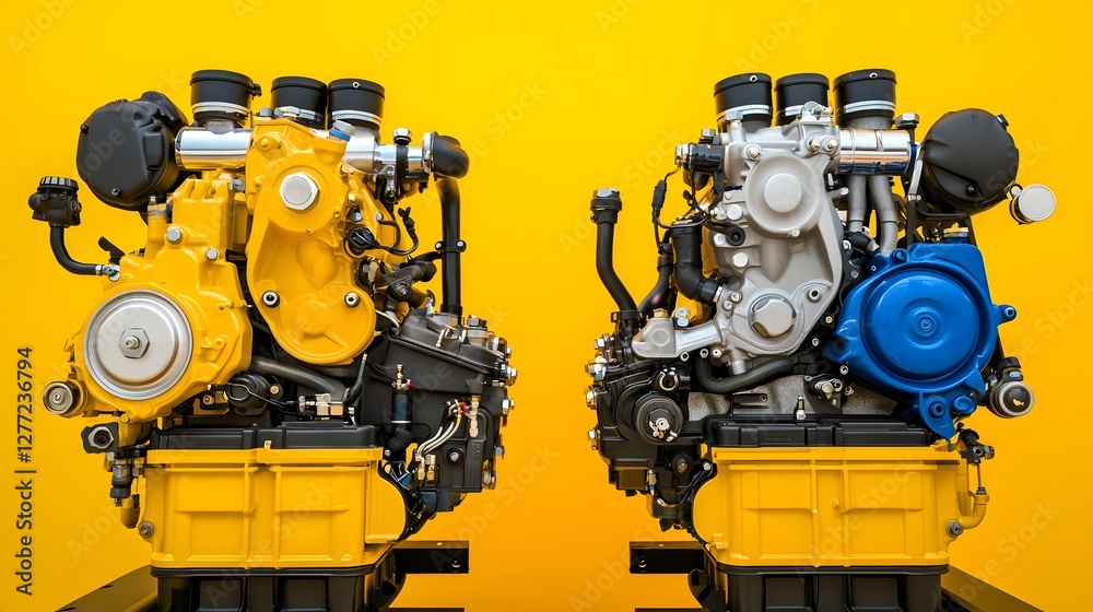 Aufkleber photo showcasing the comparison between air cooled and liquid cooled engine systems in an industrial
