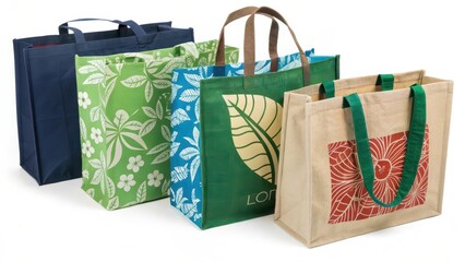 Reusable Shopping Bags on White Background