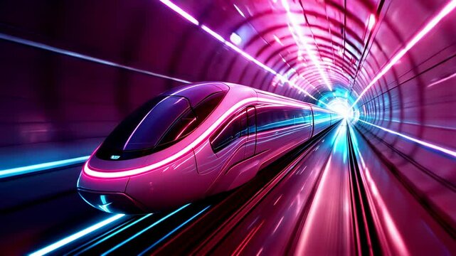 Experience the future of transport, High-speed train concept in glowing tunnel