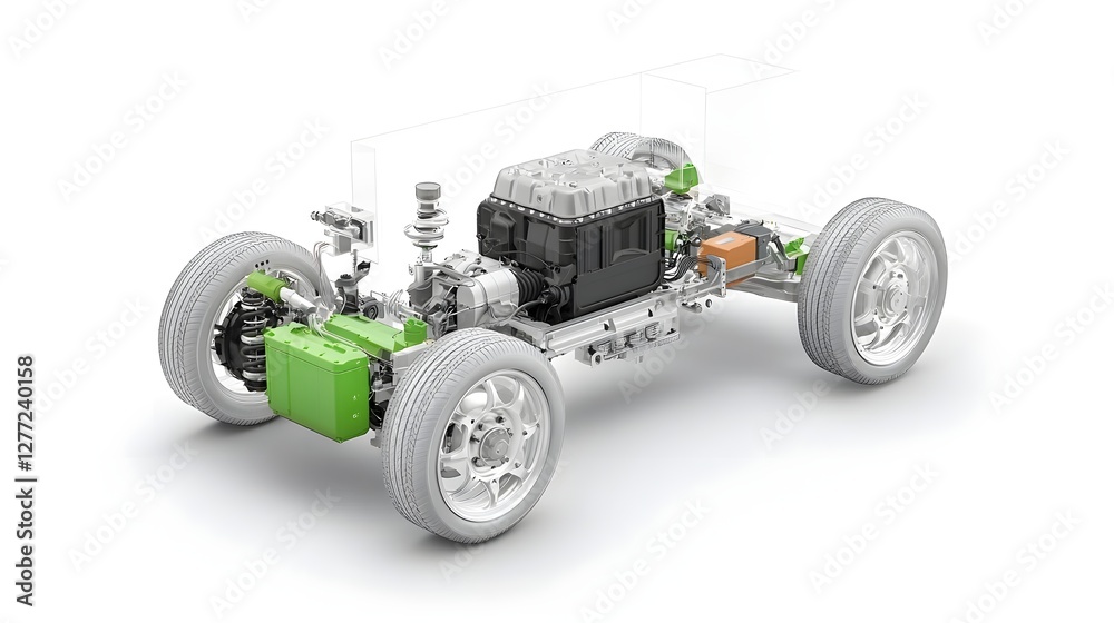 Poster transparent overlay showcasing the detailed components and mechanics of a hybrid vehicle s entire pr