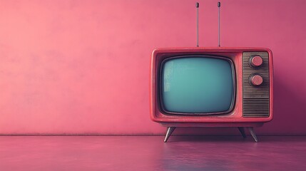 Playful vector illustration of an old fashioned television with antennas set against a bright purple background perfect for media and tech branding