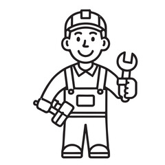 Happy Mechanic Cartoon Illustration with Tools