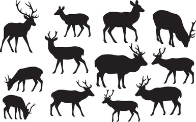 Brow-Antlered Deer Silhouettes