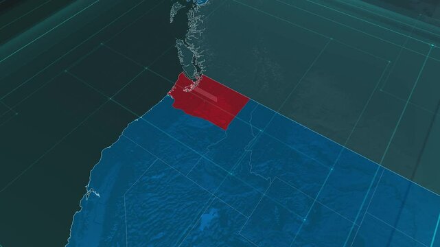 Zoom in to the map of Washington state, with text and textless