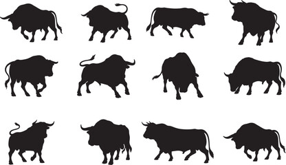 Naklejka premium Bull Animal Vector Silhouettes