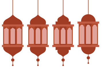 Red Monochrome Islamic Lantern Element Set for Ramadan Arabic Hanging Oil Lamp Lights