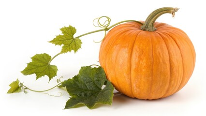 Orange Pumpkin with Vine on White Background