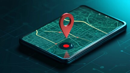 Smartphone GPS Navigation App with Red Pin on Map Screen
