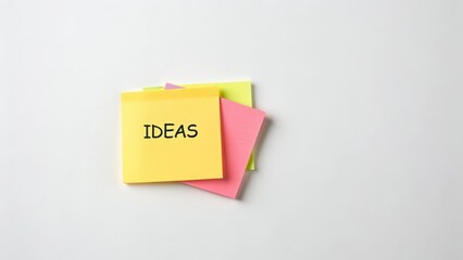 Yellow Sticky Note with Ideas Text on White Background