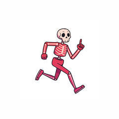 Cartoon Skeleton Running with Finger Pointing Up for Halloween Concepts