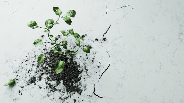 Toxic fertilizer harming crops and soil. Featuring unhealthy plants and cracked earth