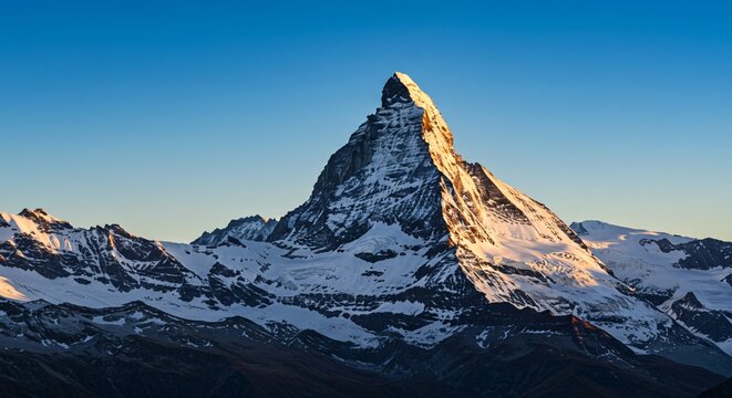 Majestic mountain range with snow-capped peaks and clear blue sky