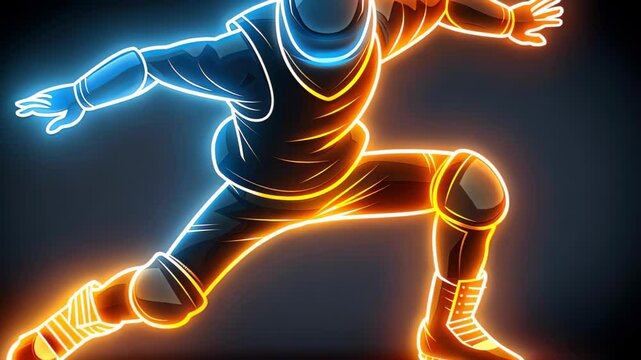 A vibrant neon illustration capturing a thrilling base jumper soaring through the air against a dark backdrop.