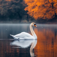 Majestic swan in dreamy sunset lake high resolution wallpaper