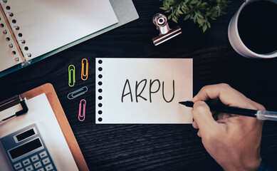 There is word card with the word ARPU. It is an abbreviation for Average Revenue Per User as...