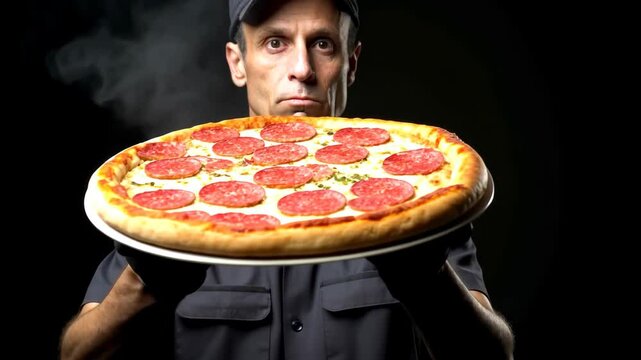 A handsome pizza delivery man with a beautiful face, making your pizza experience even better
