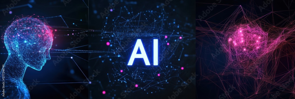 Poster visual representation of artificial intelligence concepts with intricate designs