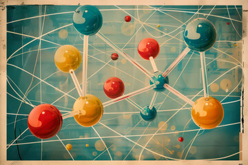 Retro Molecule 1950s Text Book Illustration