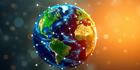 A stock photo showing a globe symbolizing global connectivity in sustainable and ethical business practices, with network connections, global, social, globe