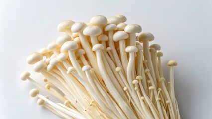 Enoki Mushrooms on White Background