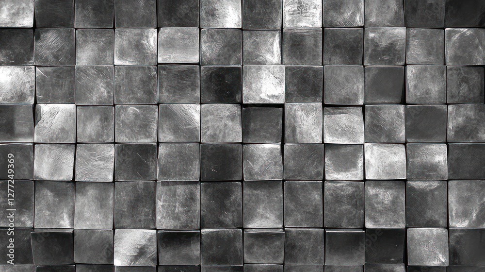 Leinwandbilder Abstract grayscale image of many small, square blocks creating a textured surface.