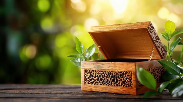 High-End Middle Eastern Wooden Box with Intricate Carving Detail