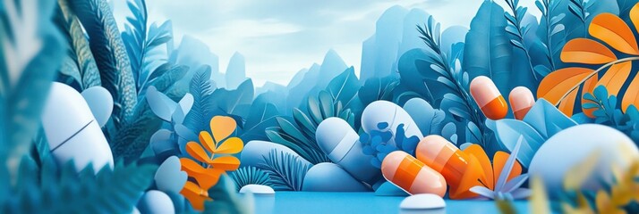 Creative graphic layout for health-focused advertising featuring vibrant natural elements