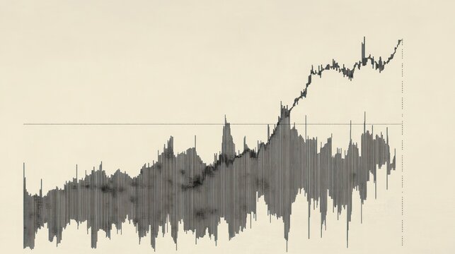Abstract grayscale stock market graph showing fluctuating data trends over time.