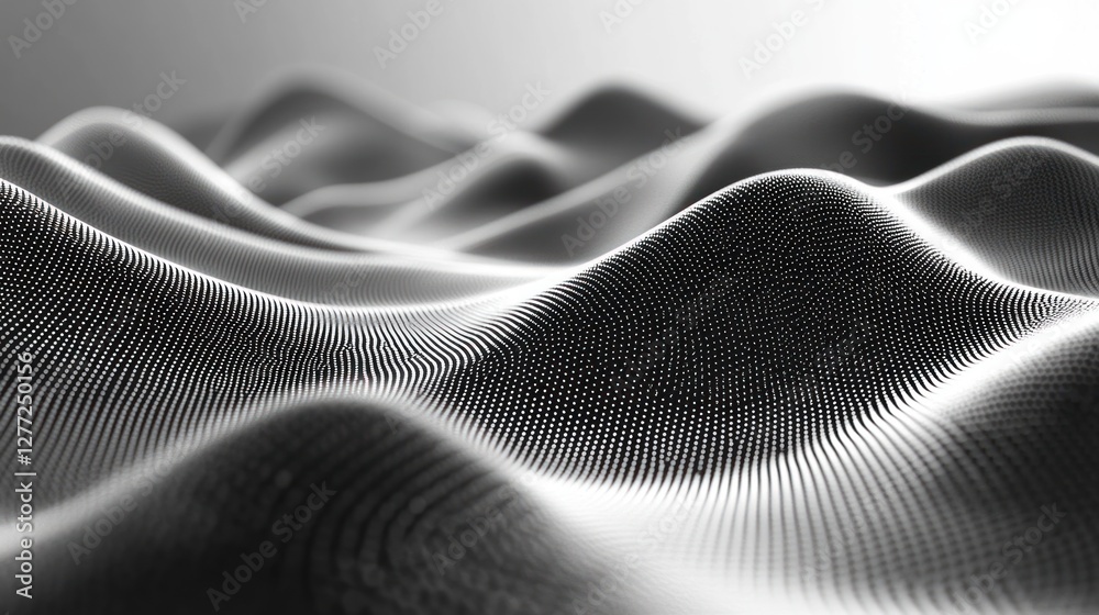 Poster abstract grayscale undulating landscape.