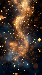Obraz premium Dynamic Vertical View of Golden Glitter and Bokeh Against Dark Moody Background