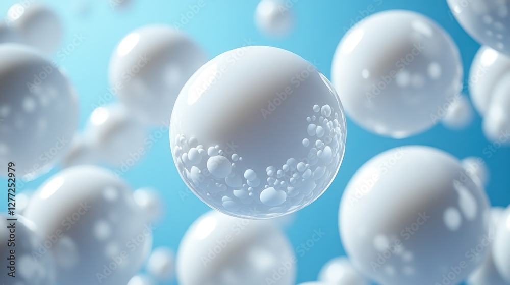 Aufkleber abstract image of white spheres floating on a light blue background.
