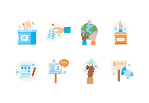 Blue Flat Democracy and Voting Election Illustration Set