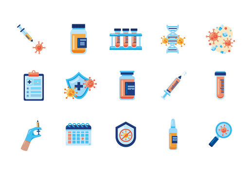 Blue Flat Medical Vaccine and Immunization Elements Set