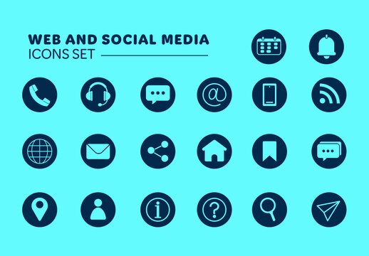 Blue Modern Web and Social Media Communication Icons Set