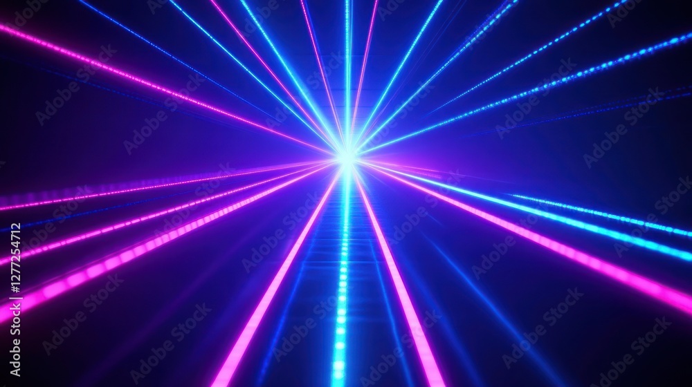 Aufkleber Abstract neon light rays converge at a bright center, creating a dynamic and futuristic effect.