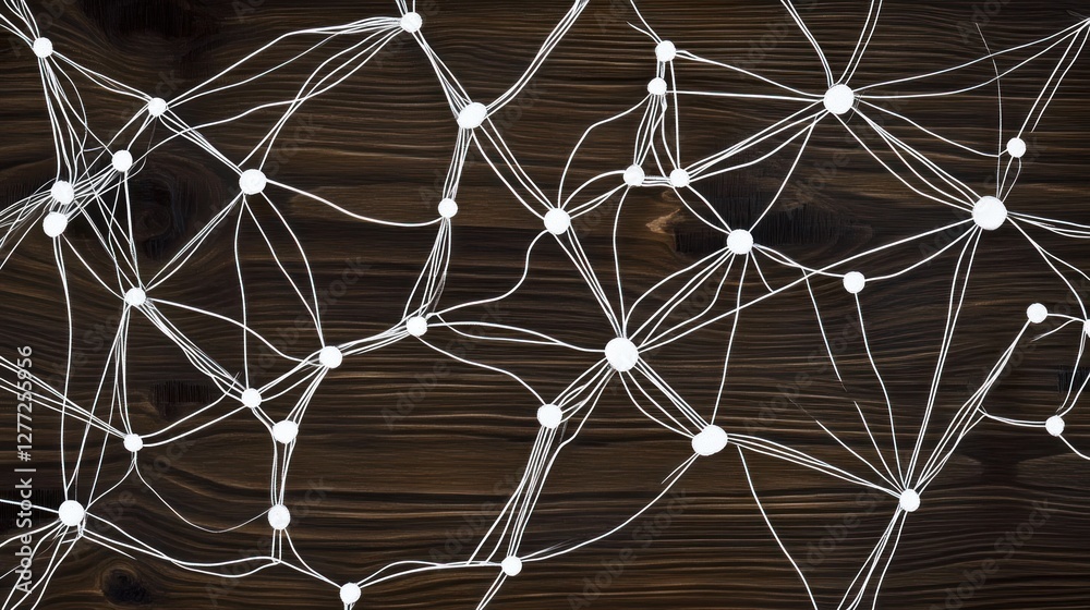Poster abstract network connection concept on dark wood background.