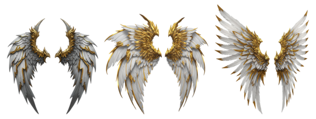 set of gold and white angel wings png