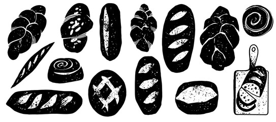 Loaf of Bread Icons Clip Art Vector, Bread Bakery, Bakery Logo, Bakery Shop, Bread, Hand Drawn Bread, Sourdough, baguette, white bread, challah, isolated bread	and Background